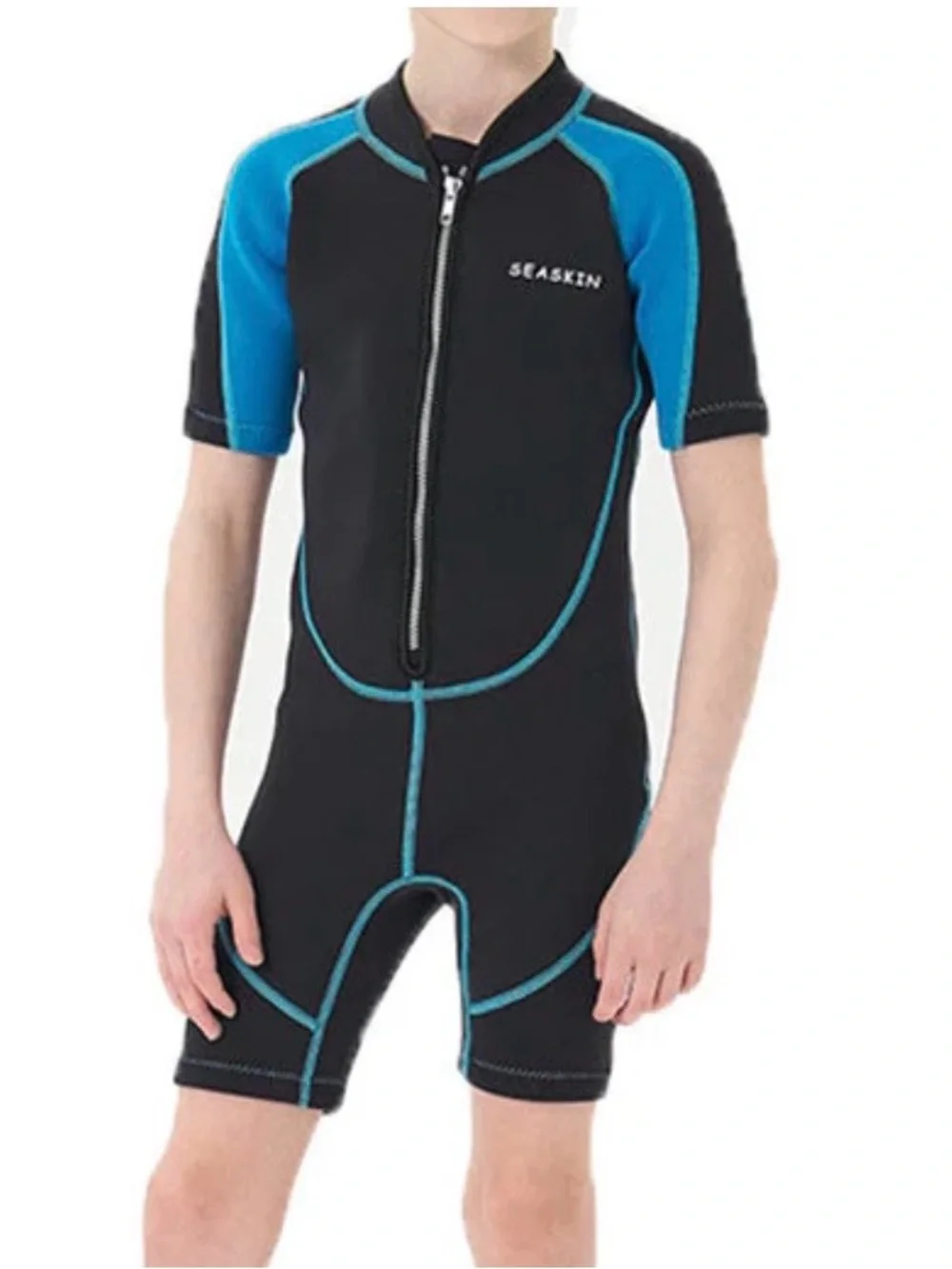 SEASKIN Black & Blue Kids Size 10 Shorty Wetsuit Surf Summer Swim Dive Snorkle